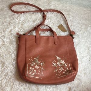 Universal Thread-Flower Floral Embroidered Faux Leather Crossbody Purse Bag